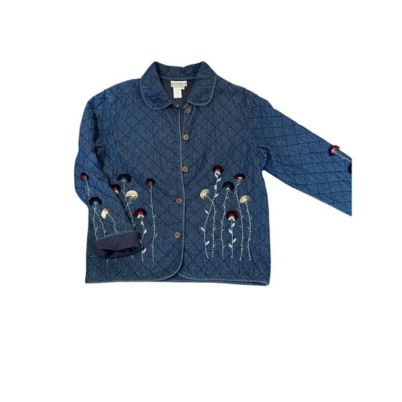 Coldwater Creek Quilted Denim Jacket with Embroidered Flowers – Women’s M - Picture 5 of 12